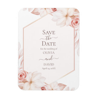 Boho White en Pink Roses Save the Date Kaart Magneet