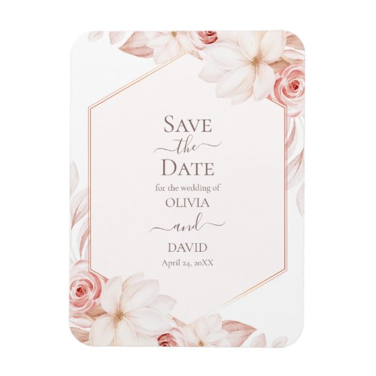 Boho White en Pink Roses Save the Date Kaart Magneet (Verticaal)