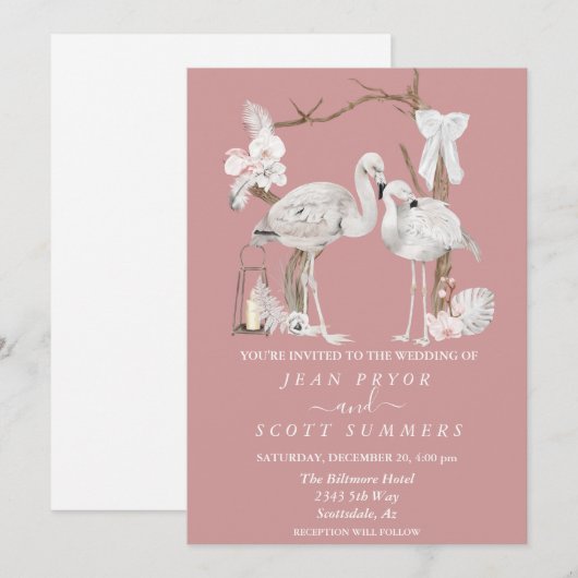 Boho White Flamingo Tropical Arch Floral Kaart (Voorkant / Achterkant)