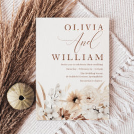 Boho White Floral Arrangement Modern Wedding Kaart