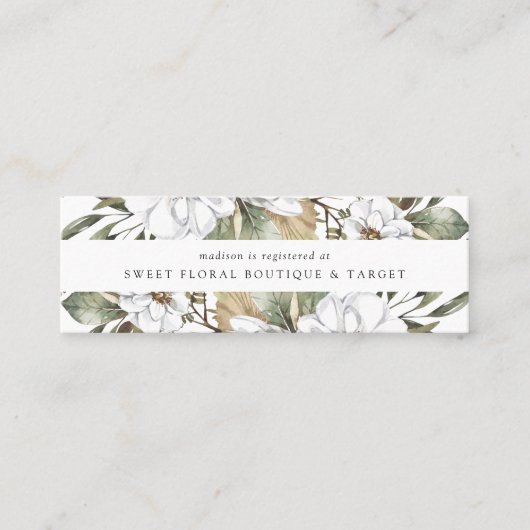 Boho White Floral Bridal Registry Invoegen Kaarten Mini Visitekaartje (Voorkant)