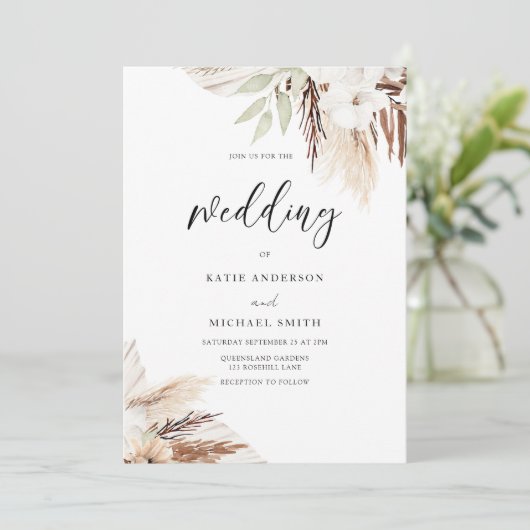 Boho White Floral Elegant Wedding Kaart (Staand voorkant)