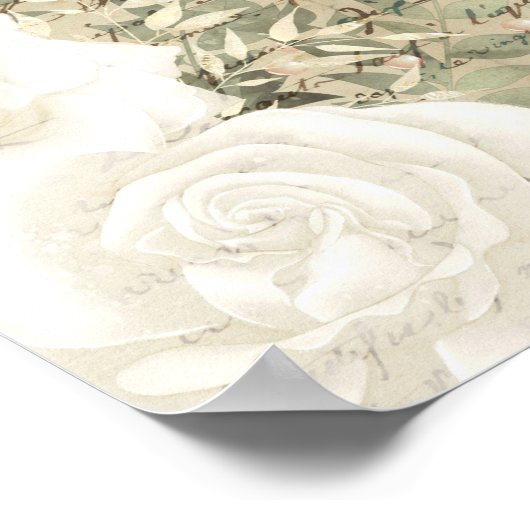 Boho White Floral Greenery Script Lettering Gold Poster (Hoek)