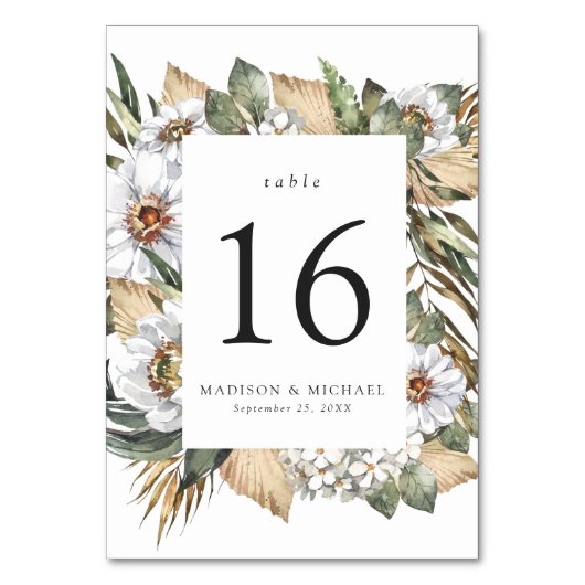 Boho White Floral & Greenery Wedding Kaart (Voorkant)