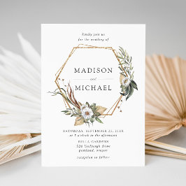 Boho White Floral & Greenery Wedding Kaart