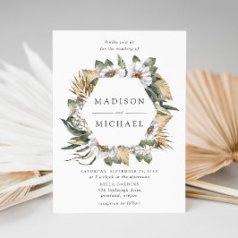 Boho White Floral & Greenery Wedding Kaart