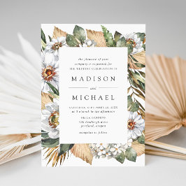 Boho White Floral & Greenery Wedding Kaart