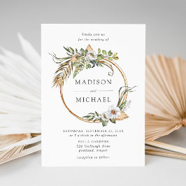 Boho White Floral & Greenery Wedding Kaart