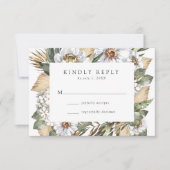 Boho White Floral & Greenery Wedding RSVP Kaartje (Voorkant)