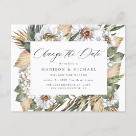 Boho White Floral & Greenery Wijzig de datum Aankondigingskaart