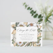 Boho White Floral & Greenery Wijzig de datum Aankondigingskaart (Staand voorkant)