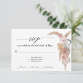 Boho White Floral Pampas Grass Tropical Palm RSVP Kaartje (Staand voorkant)