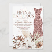 Boho White Floral Roos Gold Dress 50th Birthday Kaart (Voorkant)