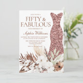 Boho White Floral Roos Gold Dress 50th Birthday Kaart (Staand voorkant)