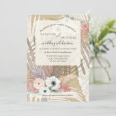 BOHO White Floral Rustic Pampas Grass Tropical Kaart (Staand voorkant)