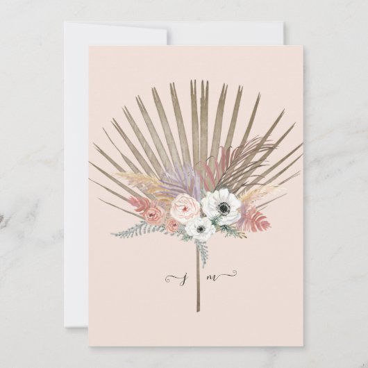 BOHO White Floral Rustic Pampas Grass Tropical Kaart (Achterkant)
