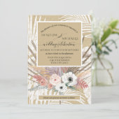BOHO White Floral Rustic Pampas Grass Tropical Kaart (Staand voorkant)
