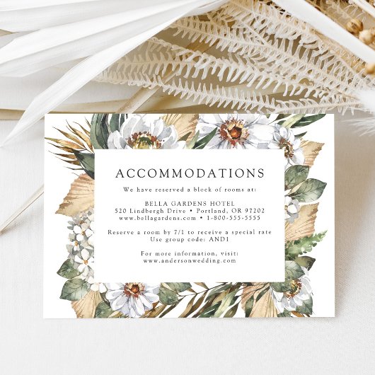 Boho White Floral Wedding Hotel Accommodaties Informatiekaartje
