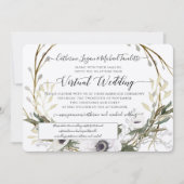 BOHO White Floral Wreath Rustic Virtual Wedding Kaart (Voorkant)