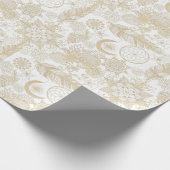 Boho White Gold Floral Feathers Dreamweaver Cadeaupapier (Hoek)