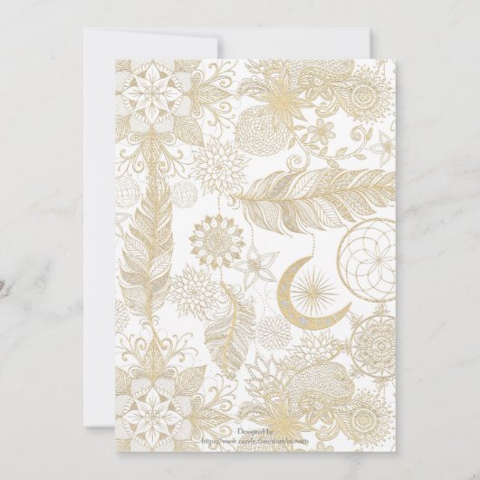 Boho White Gold Floral Feathers Dreamweaver Kaart (Achterkant)