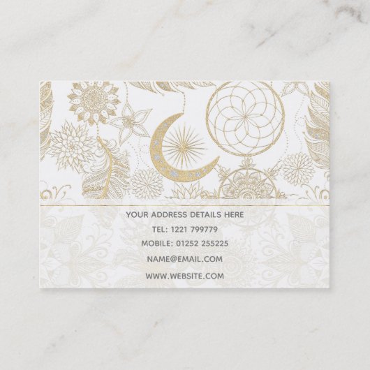 Boho White Gold Floral Feathers Dreamweaver Visitekaartje (Achterkant)