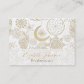 Boho White Gold Floral Feathers Dreamweaver Visitekaartje (Voorkant)