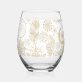 Boho White Gold Floral Feathers Dreamweaver Wijnglas Zonder Voet (Achterkant)