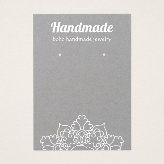 Boho White Mandala Rustic Grey Earring Display Visitekaartje (Voorkant)