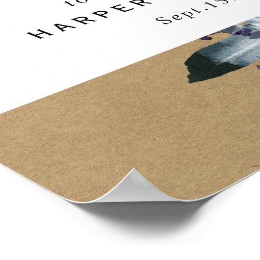 Boho White Navy Peony Brown Kraft Wedding Welkom Poster (Hoek)