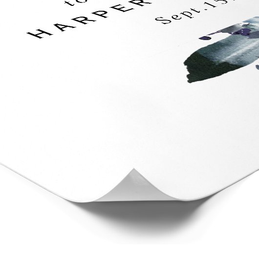 Boho White Navy Peony Waterverf Wedding Welkom Poster (Hoek)