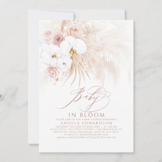Boho White Orchids Bloom Pampas Grass Baby shower Kaart (Voorkant)