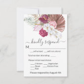 Boho White Orchids Blush Burgundy Floral Wedding RSVP Kaartje (Voorkant)