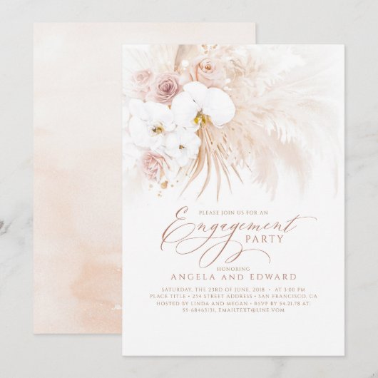 Boho White Orchids Pampas Grass Engagement Party Kaart (Voorkant / Achterkant)