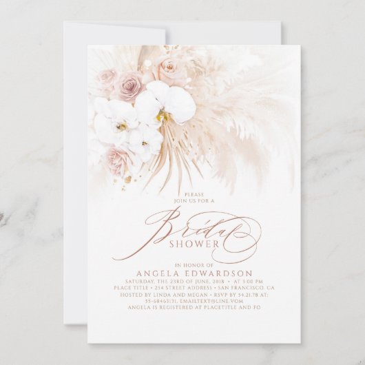 Boho White Orchids Pampas Grass Vrijgezellenfeest Kaart (Voorkant)