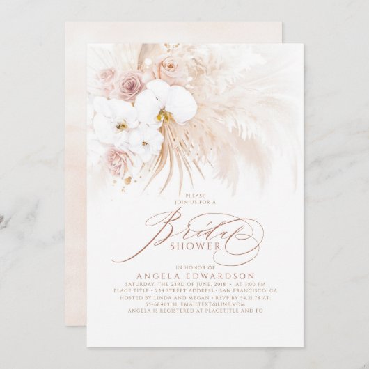 Boho White Orchids Pampas Grass Vrijgezellenfeest Kaart (Voorkant / Achterkant)