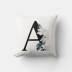 Boho White Orchids Tropical Letter A Monogram Kussen