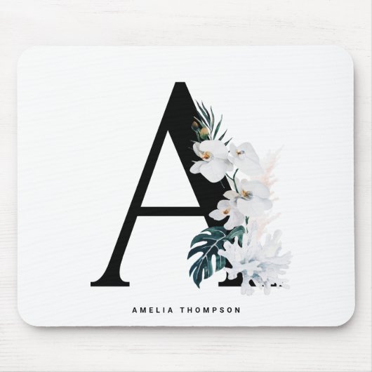 Boho White Orchids Tropical Letter A Monogram Muismat (Voorkant)