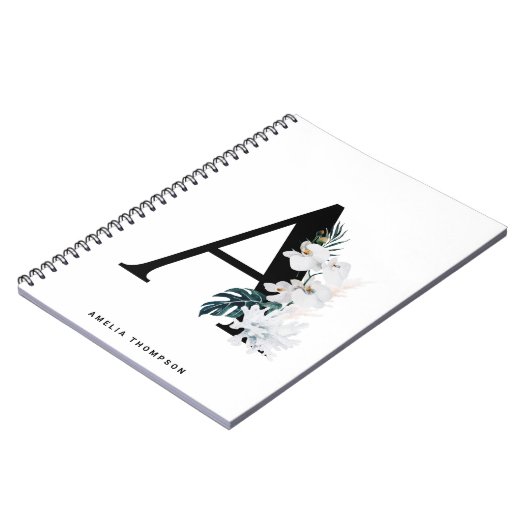Boho White Orchids Tropical Letter A Monogram Notitieboek (Linkerzijde)