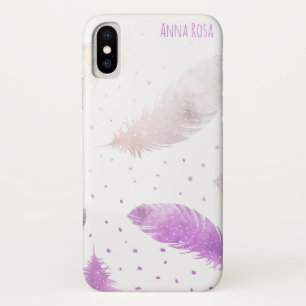 *~* Boho White Pastel Lavender Feather Polka Dots Case-Mate iPhone Case