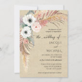 Boho White Pink Floral Pampas Grass Foliage Kraft Kaart (Voorkant)