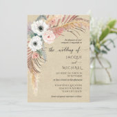 Boho White Pink Floral Pampas Grass Foliage Kraft Kaart (Staand voorkant)