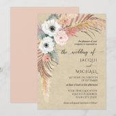 Boho White Pink Floral Pampas Grass Foliage Kraft Kaart (Voorkant / Achterkant)