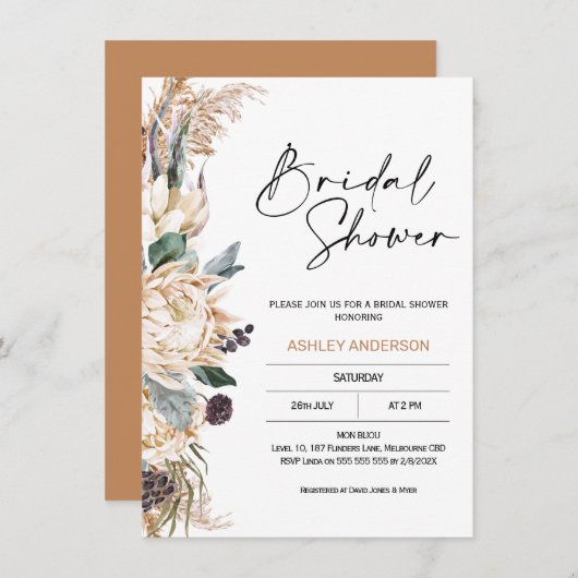 Boho White Protea Pampas Grass Vrijgezellenfeest Kaart (Voorkant / Achterkant)