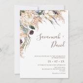 Boho White Protea Pampas Grass Wedding Invitation Kaart (Voorkant)