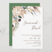 Boho White Protea Pampas Grass Wedding Invitation Kaart (Voorkant / Achterkant)