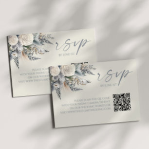Boho White Rose Bloemen QR Code Huwelijk RSVP Kaar