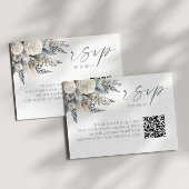 Boho White Rose Bloemen QR Code Huwelijk RSVP Kaar