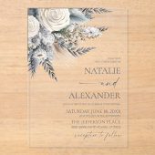 Boho White Rose Bloemen Tuin Tuin Huwelijk Acryl Uitnodigingen (Voorkant)