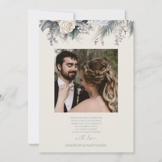 Boho White Rose Bloemen Tuin Tuin Huwelijk Bedankkaart (Achterkant)